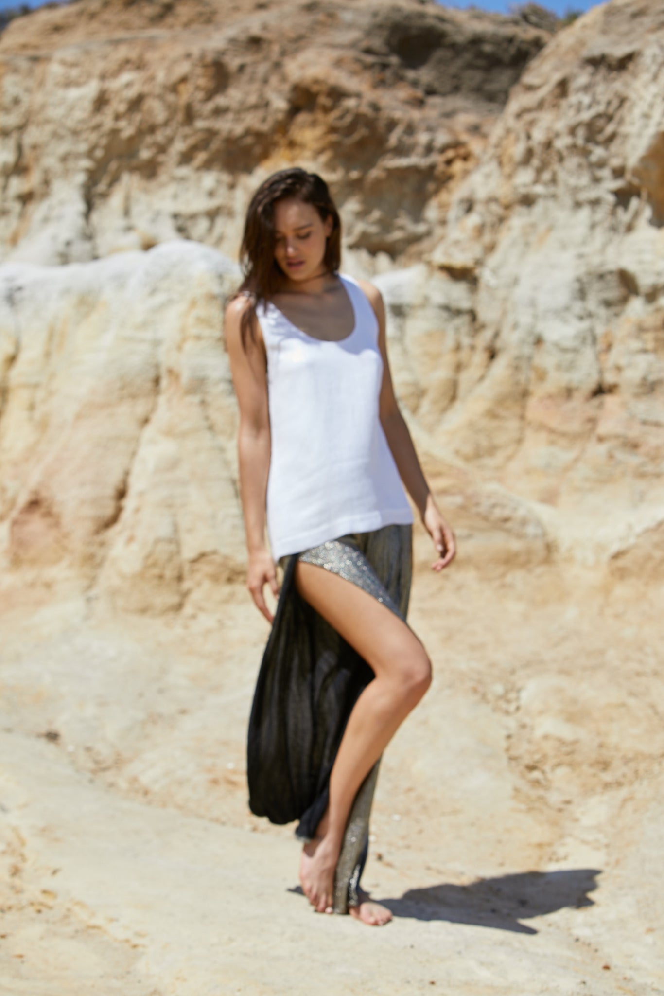 Cosmo Tank - Reconstituted Viscose Pebble Georgette & Sequins