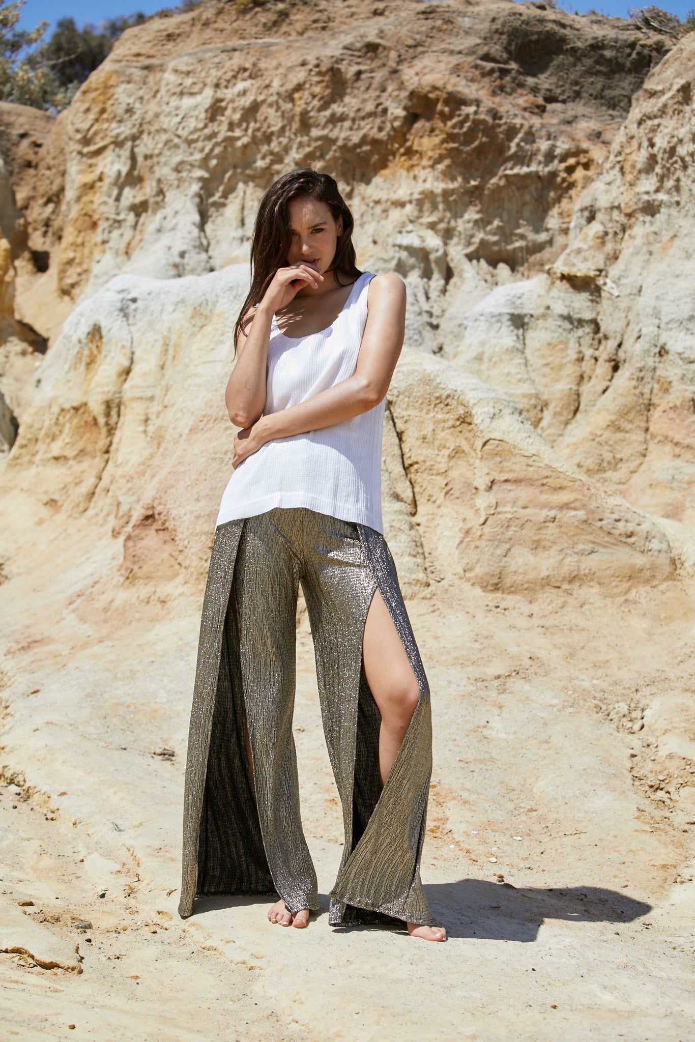 Cosmo Tank - Reconstituted Viscose Pebble Georgette & Sequins