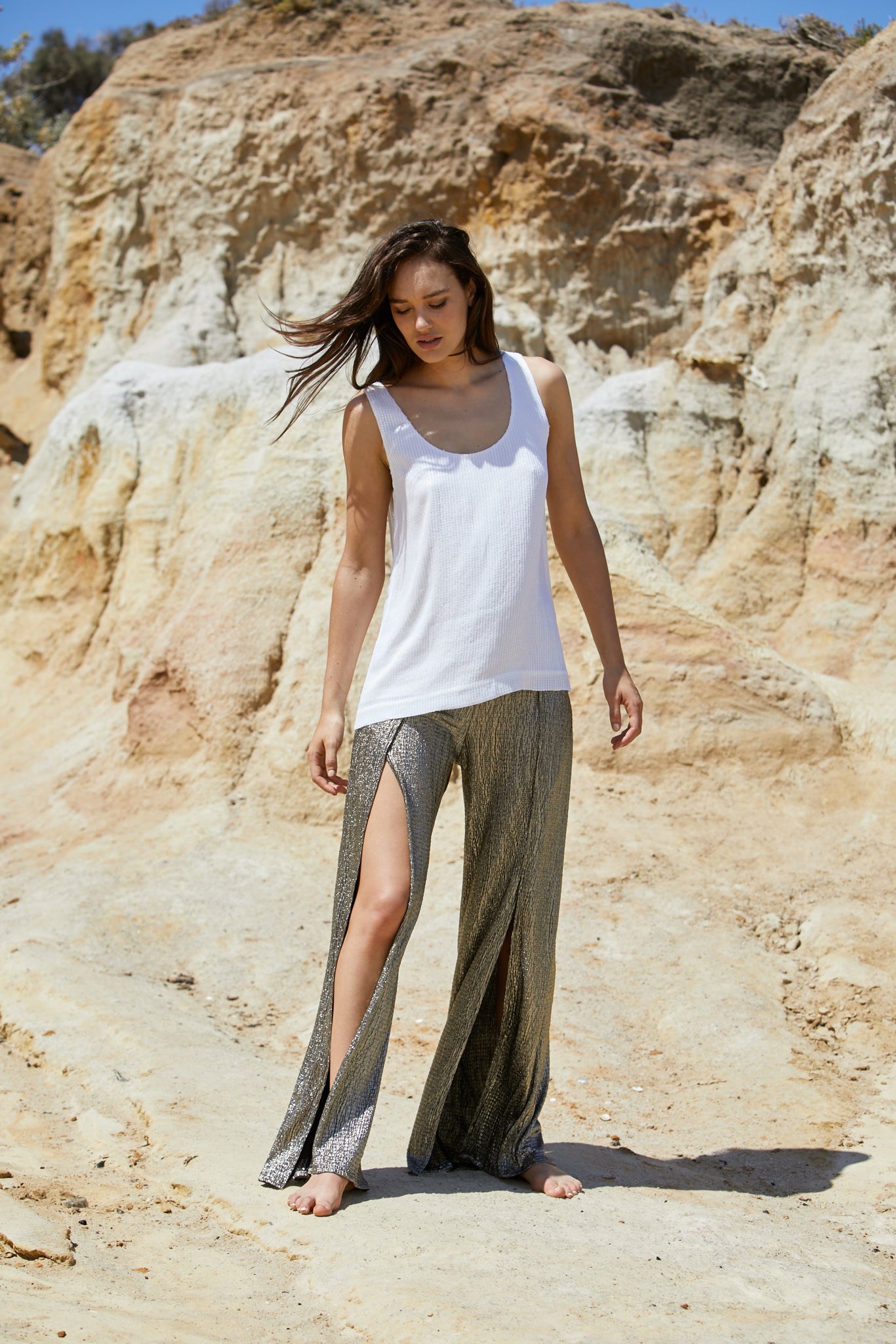 Gilded Petal Pant - Pleated Foiled Jersey