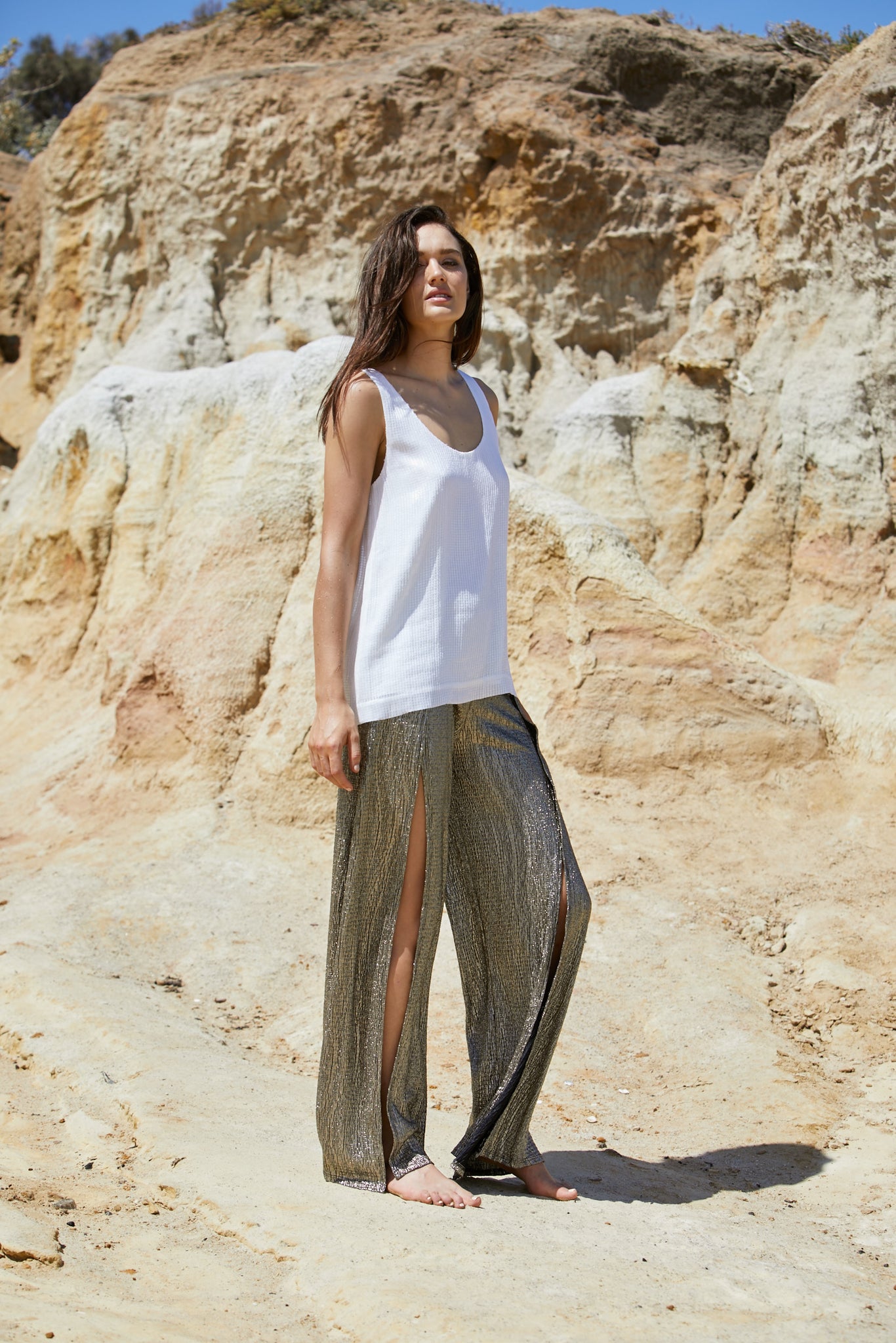 Cosmo Tank - Reconstituted Viscose Pebble Georgette & Sequins