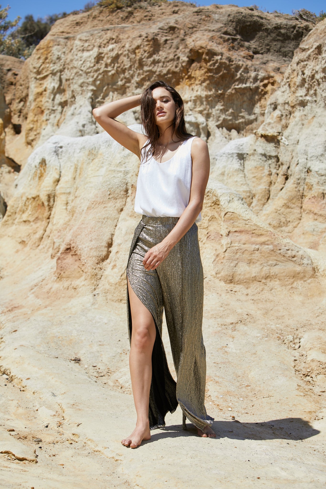 Gilded Petal Pant - Pleated Foiled Jersey