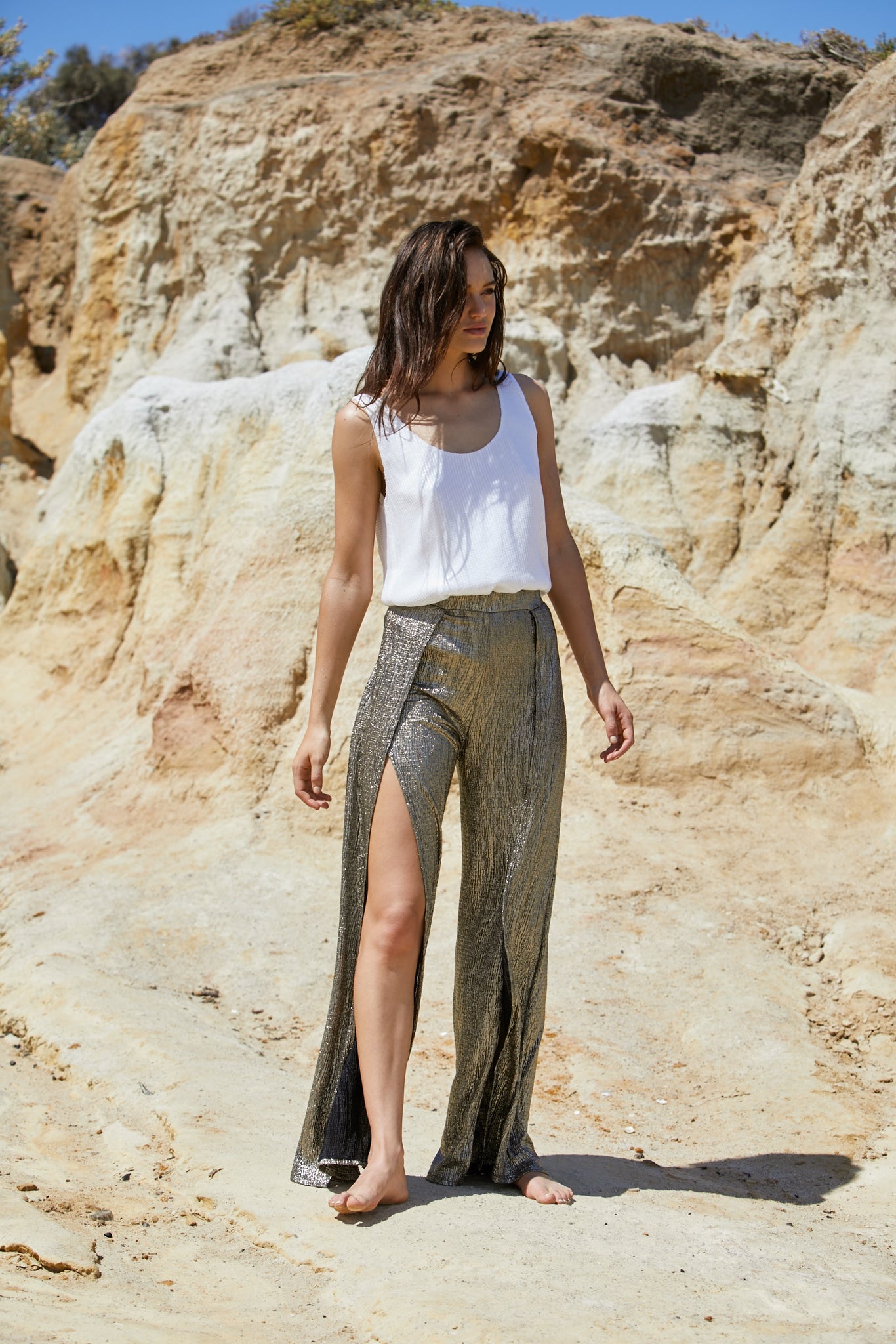 Cosmo Tank - Reconstituted Viscose Pebble Georgette & Sequins