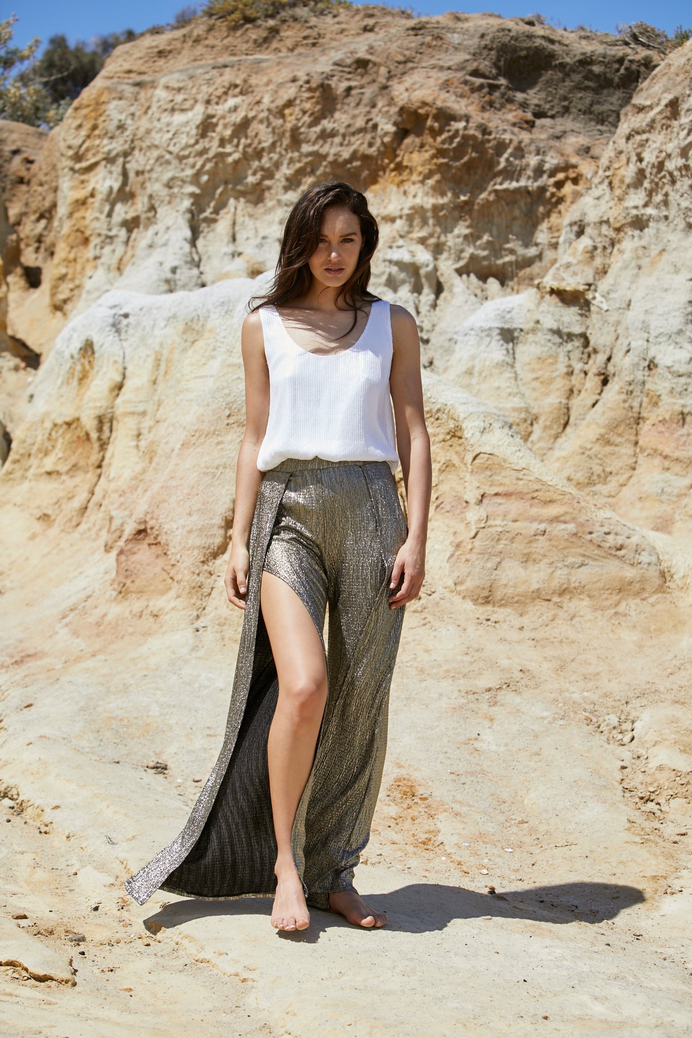 Cosmo Tank - Reconstituted Viscose Pebble Georgette & Sequins