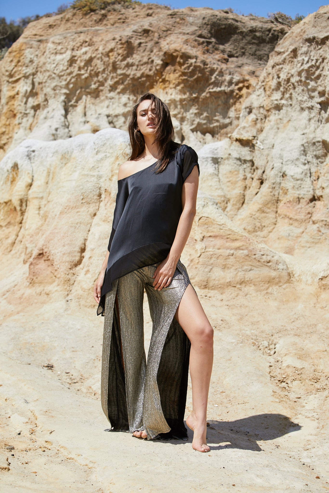 Gilded Petal Pant - Pleated Foiled Jersey