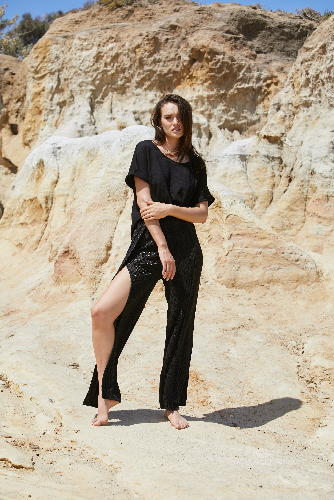 Gilded Petal Pant - Pleated Foiled Jersey