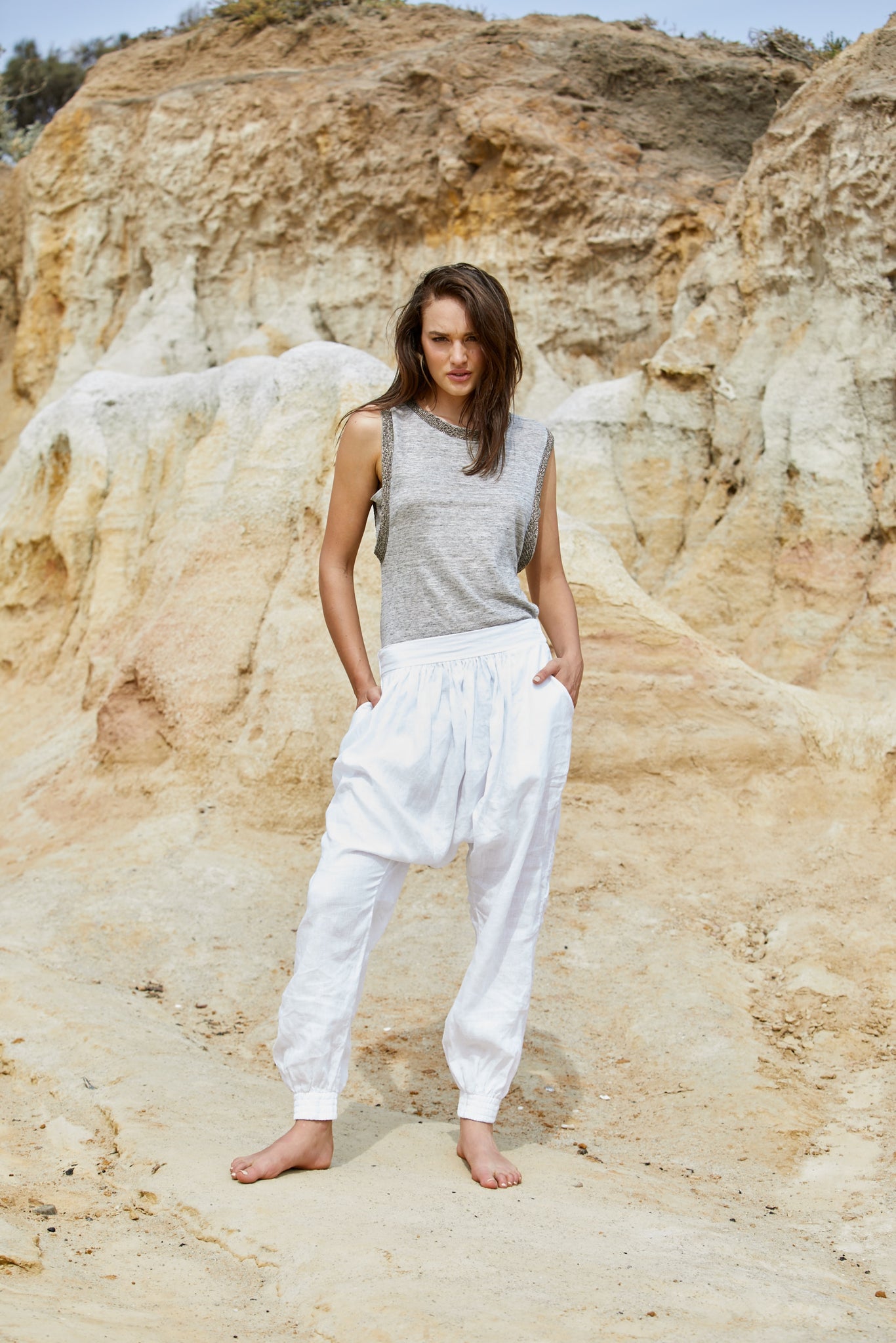 Luina Beaded Top - Pure Linen