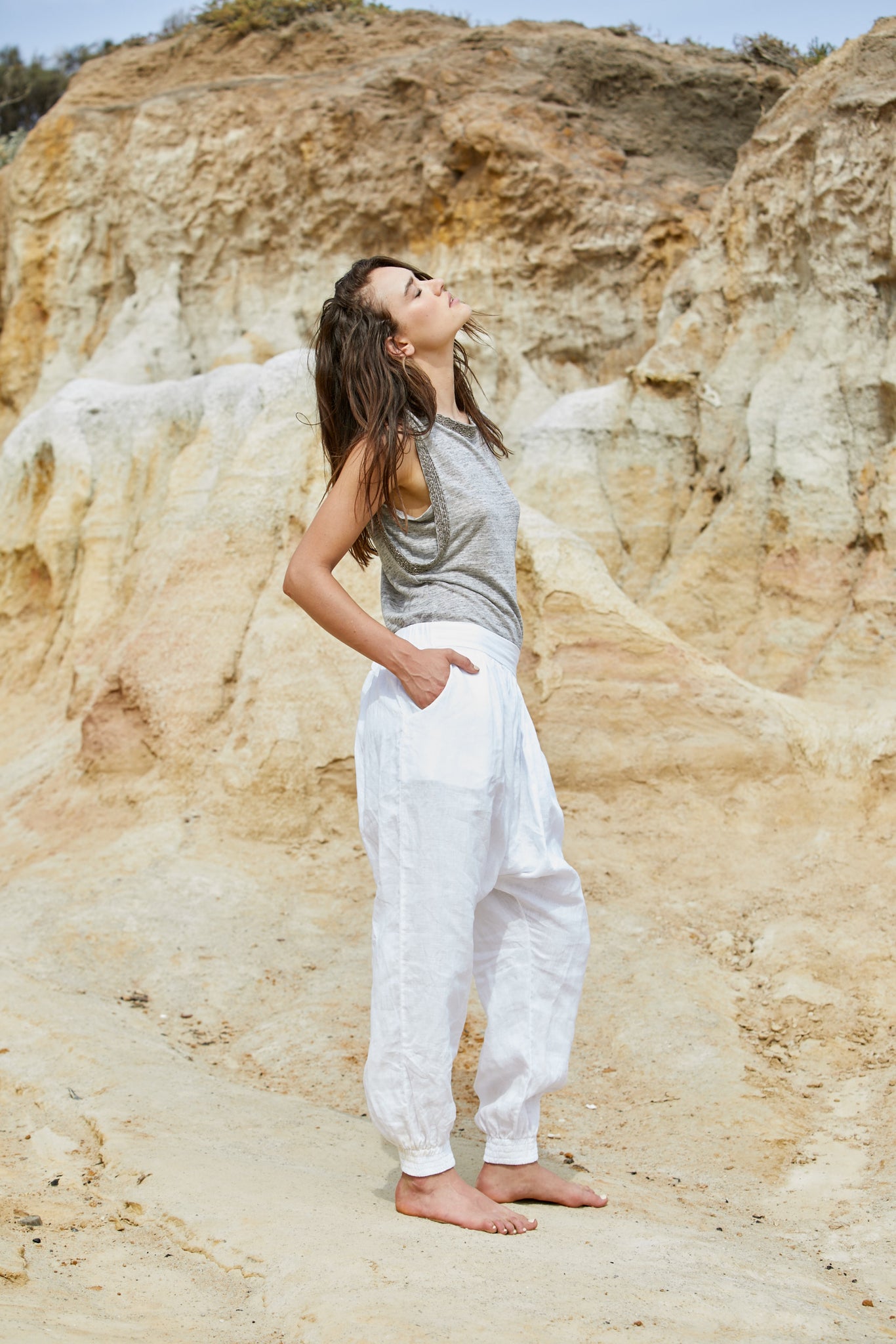 Luina Beaded Top - Pure Linen
