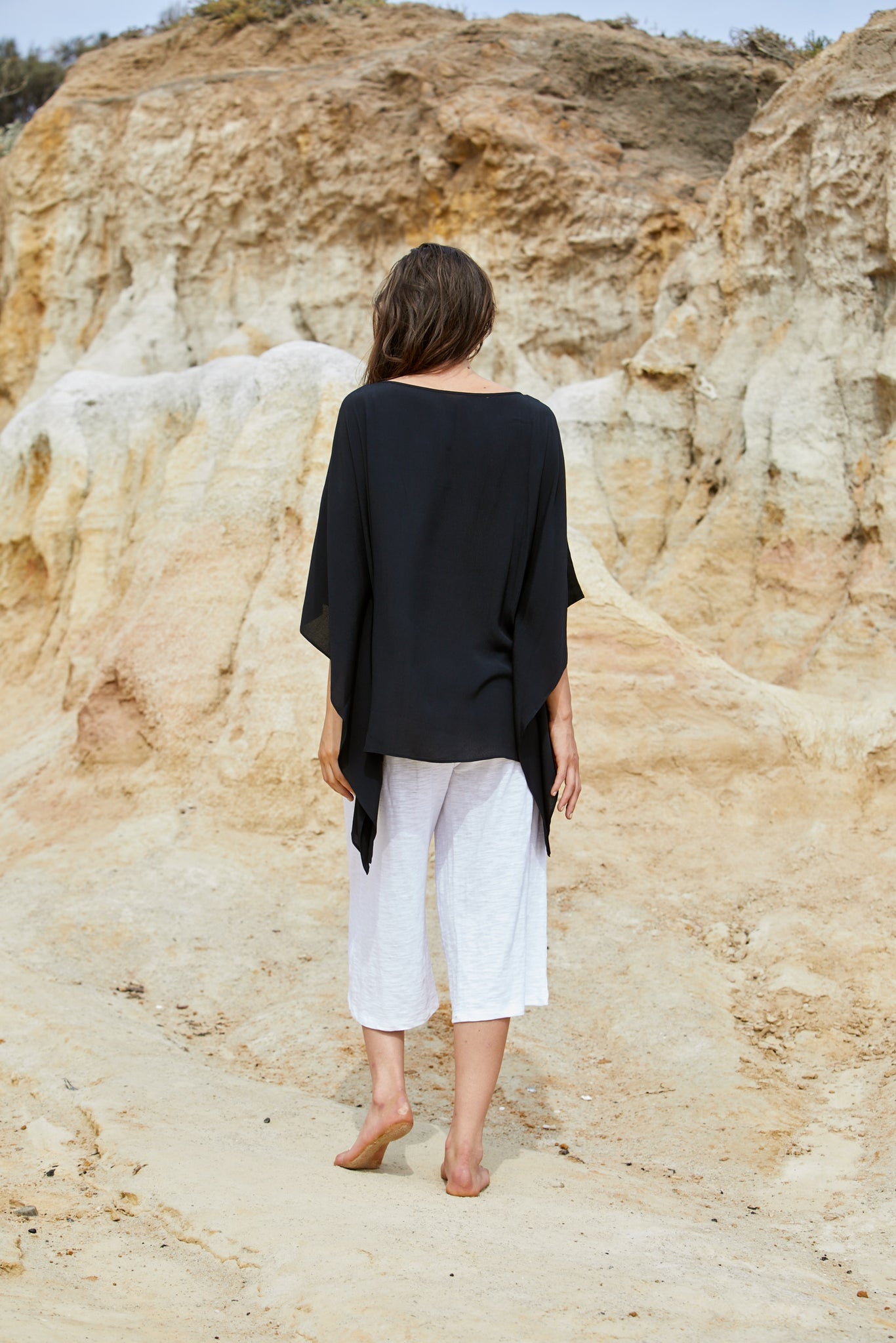 Avian Top - Pure Viscose Black Crepe Exclusive Beaded Design