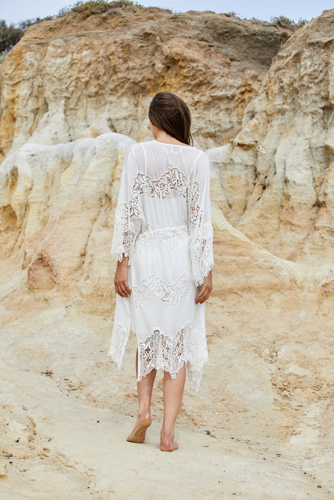 Naida Robe - Washed Silk Cotton & Lace SOLD OUT