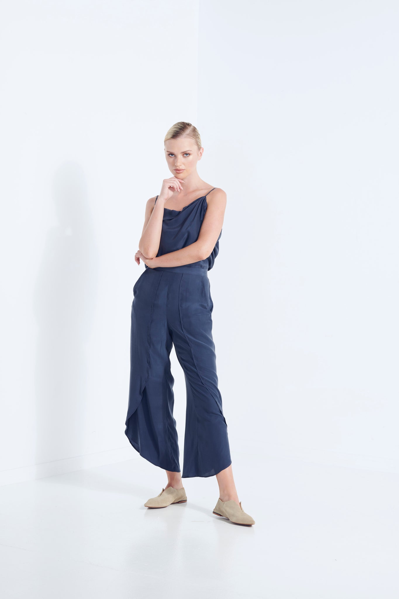 APHRODITE SILK PANT - Marinenight 40%OFF