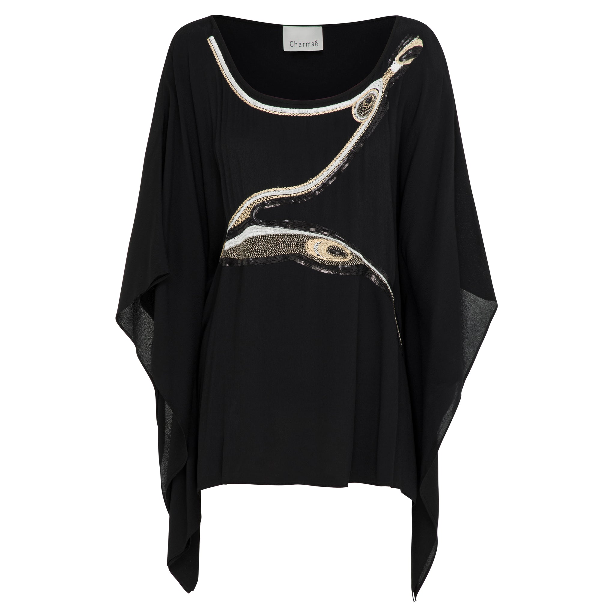 Avian Top - Pure Viscose Black Crepe Exclusive Beaded Design