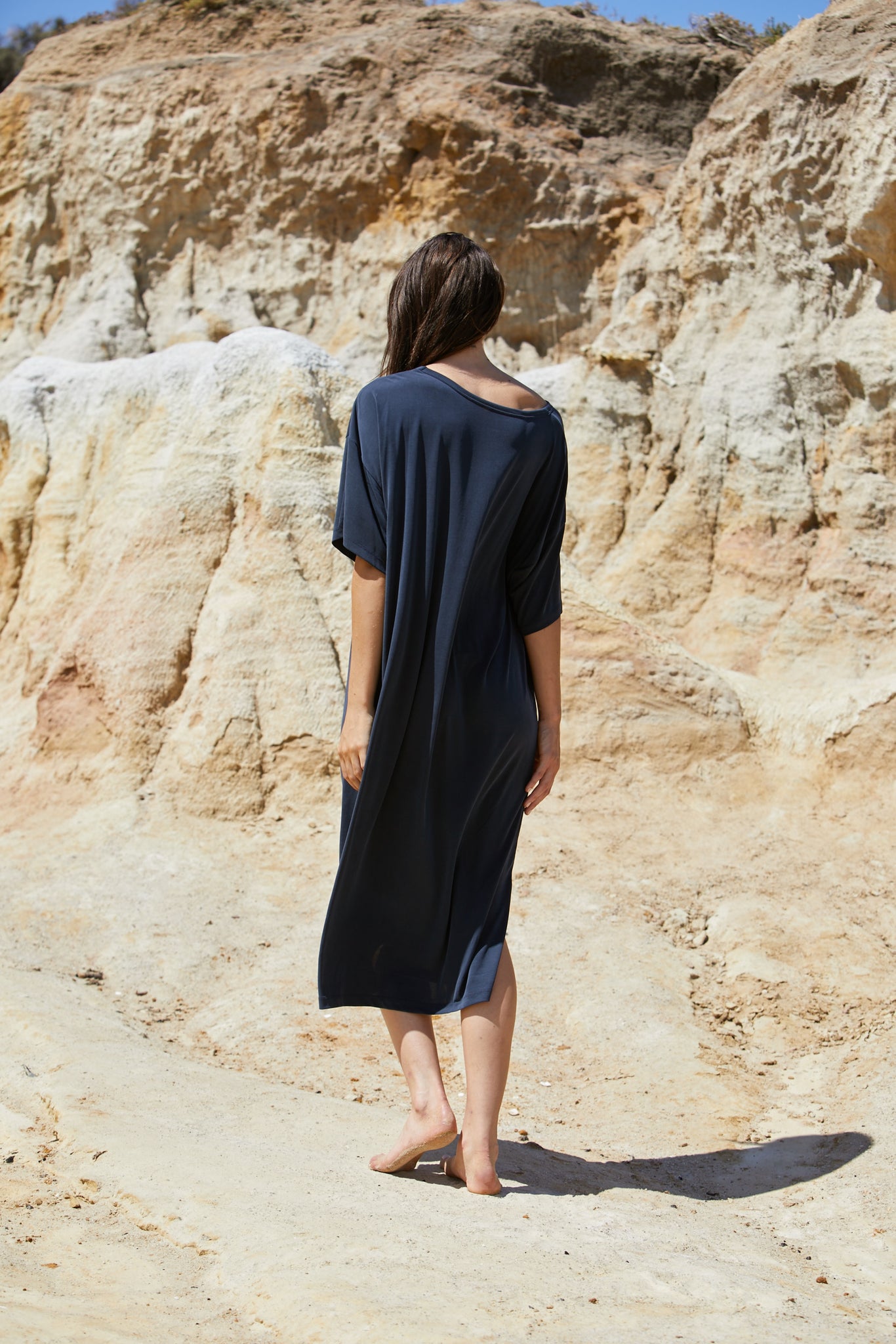 Clio Tee Dress - Sand Washed Modal Jersey - Aegean