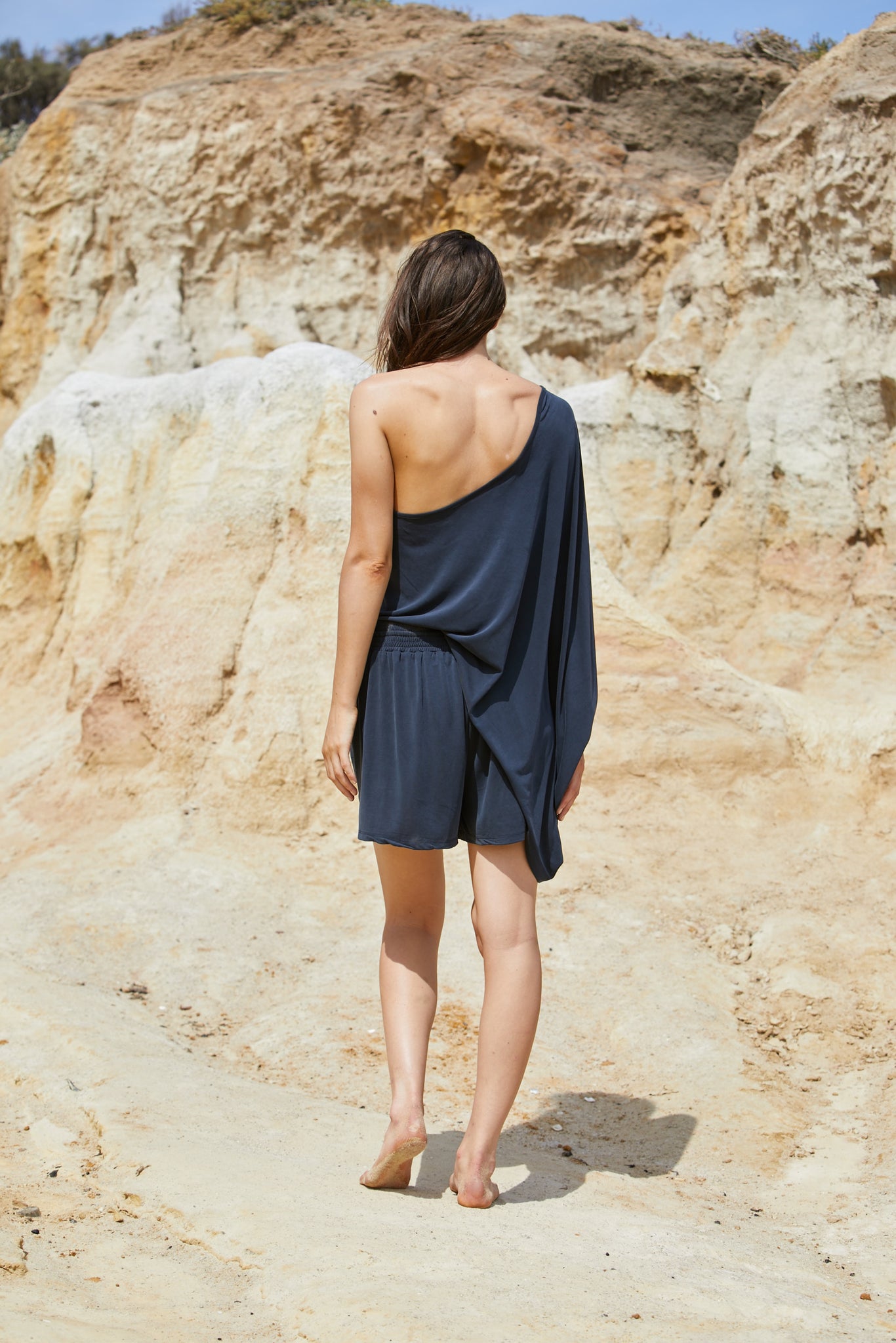 Athena Shoulder Top - Sand Washed Modal Jersey